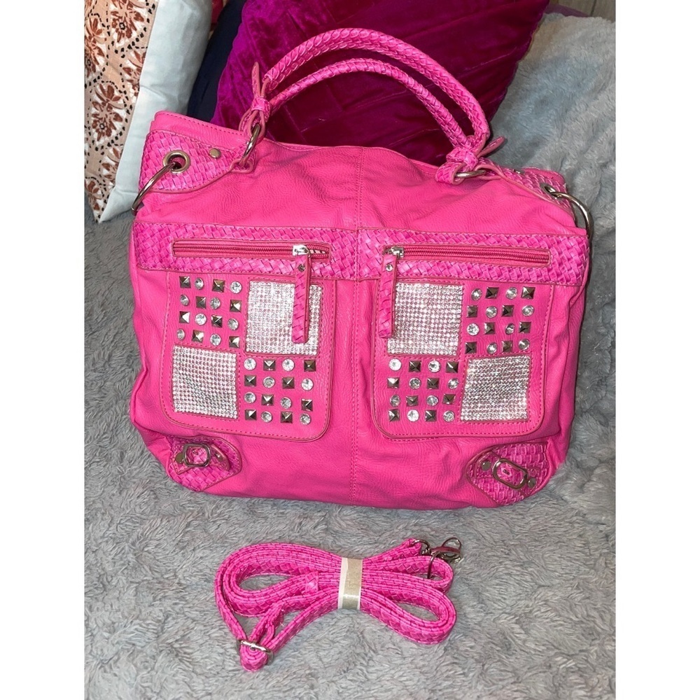 Large pink rhinestones bag